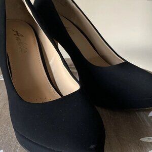 Ankis Platform Pump Heels Black Women's Suede Slip On Round Toe